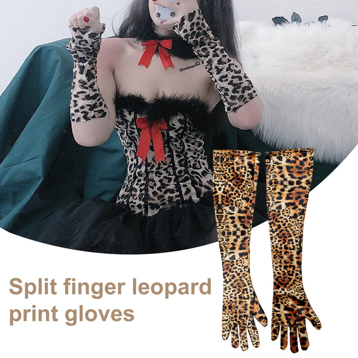 1 Pair Women Long Gloves Leopard Print Full Finger Velvet Coldproof Extended Length Elbow Gloves for Makeup Party Image 3
