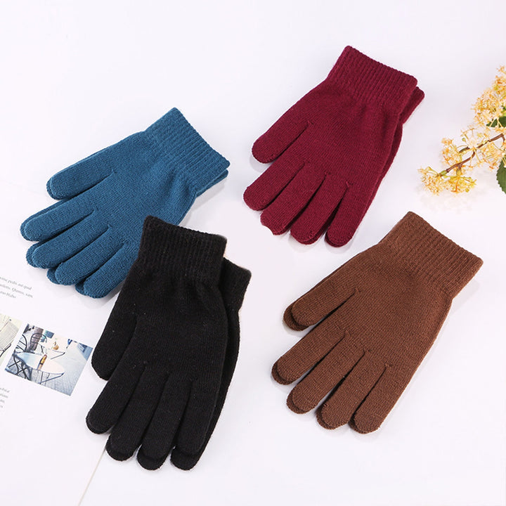 1 Pair Winter Gloves Knitting Thicken Solid Color Full Fingers Elastic Keep Warm Anti-slip Breathable Women Winter Image 6