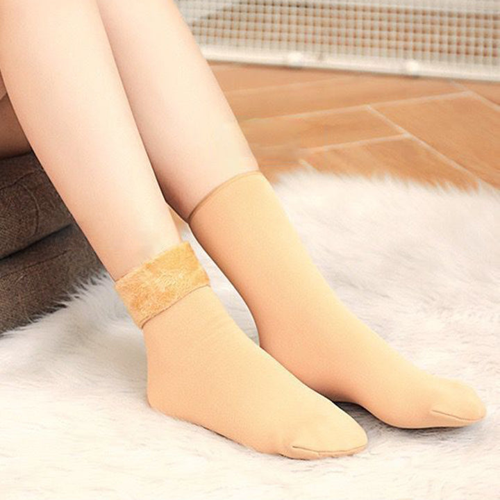 5 Pairs Mid-Tube Plush Lining High Elasticity Women Socks Winter Solid Color Thickened Warm Snow Socks Image 10