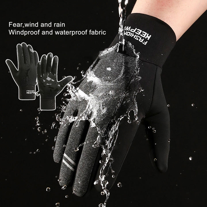 1 Pair Unisex Gloves Plush Lining Anti Slip Thickened Full Fingers Waterproof Windproof Ski Cycling Motorcycle Gloves Image 4