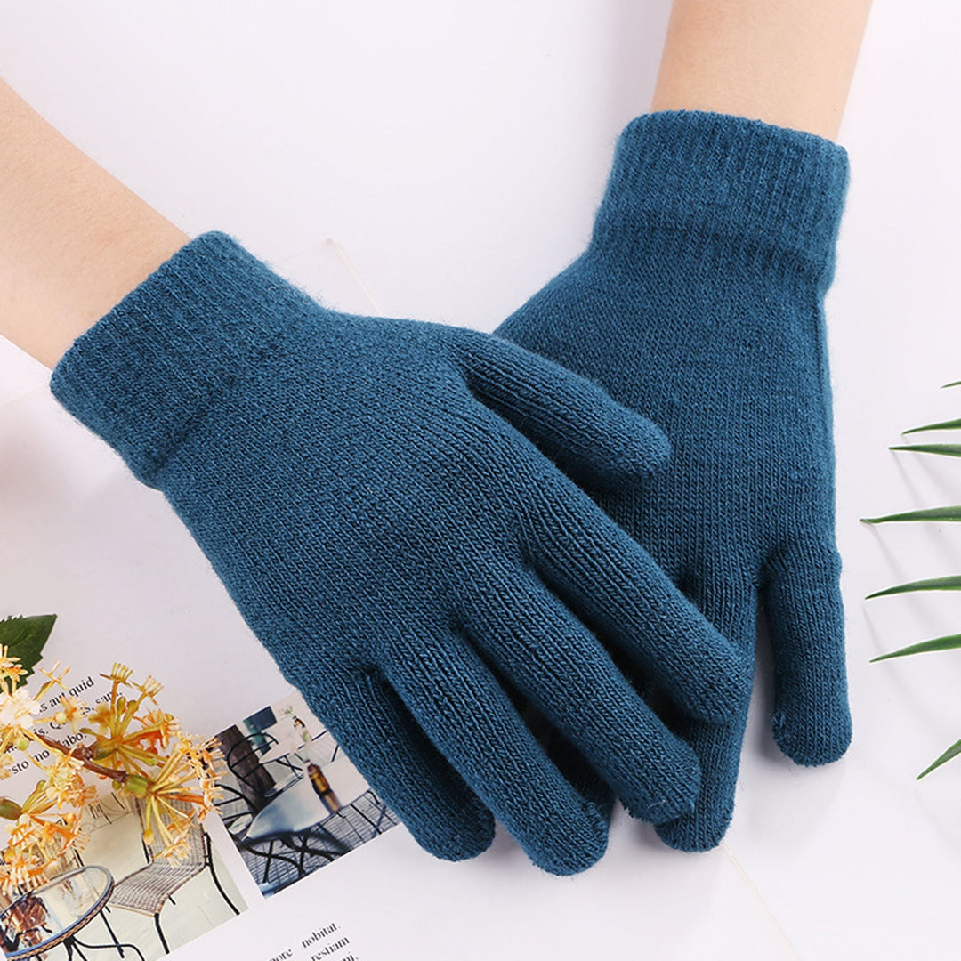 1 Pair Winter Gloves Knitting Thicken Solid Color Full Fingers Elastic Keep Warm Anti-slip Breathable Women Winter Image 11