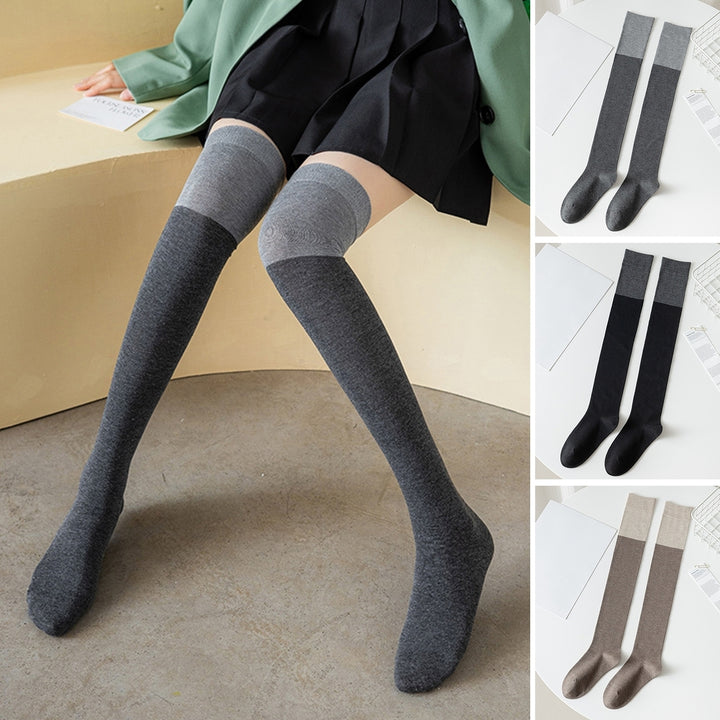 1 Pair Japanese Style Color Matching High Elasticity Thigh Stockings Autumn Winter Women Over Knee Socks Image 1