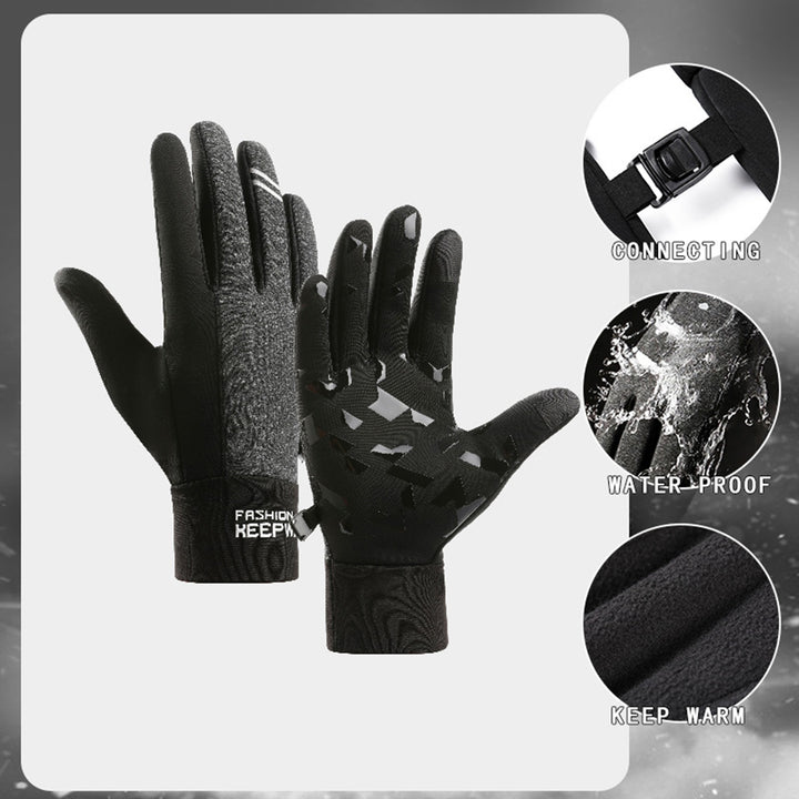 1 Pair Unisex Gloves Plush Lining Anti Slip Thickened Full Fingers Waterproof Windproof Ski Cycling Motorcycle Gloves Image 10