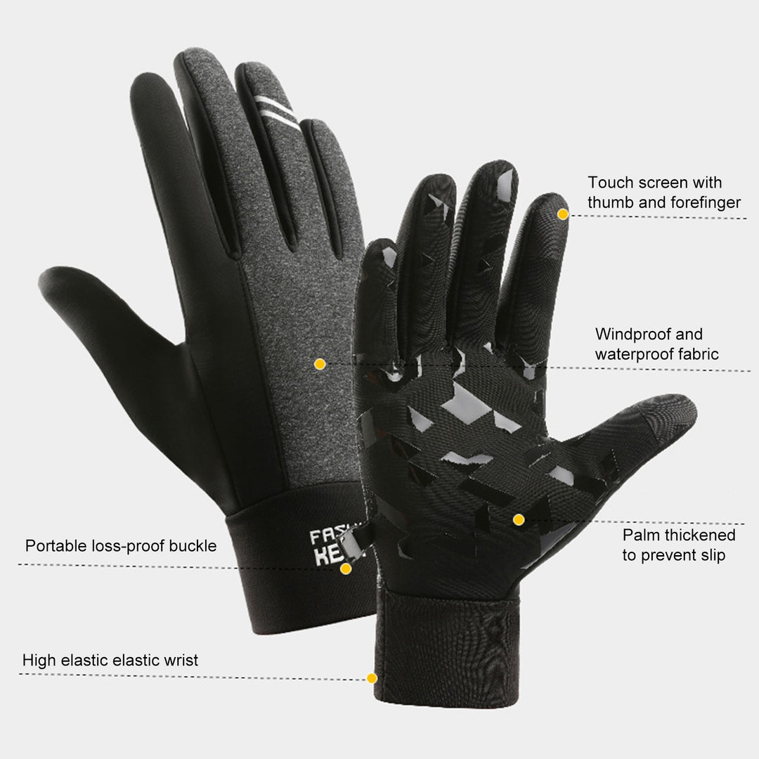 1 Pair Unisex Gloves Plush Lining Anti Slip Thickened Full Fingers Waterproof Windproof Ski Cycling Motorcycle Gloves Image 11