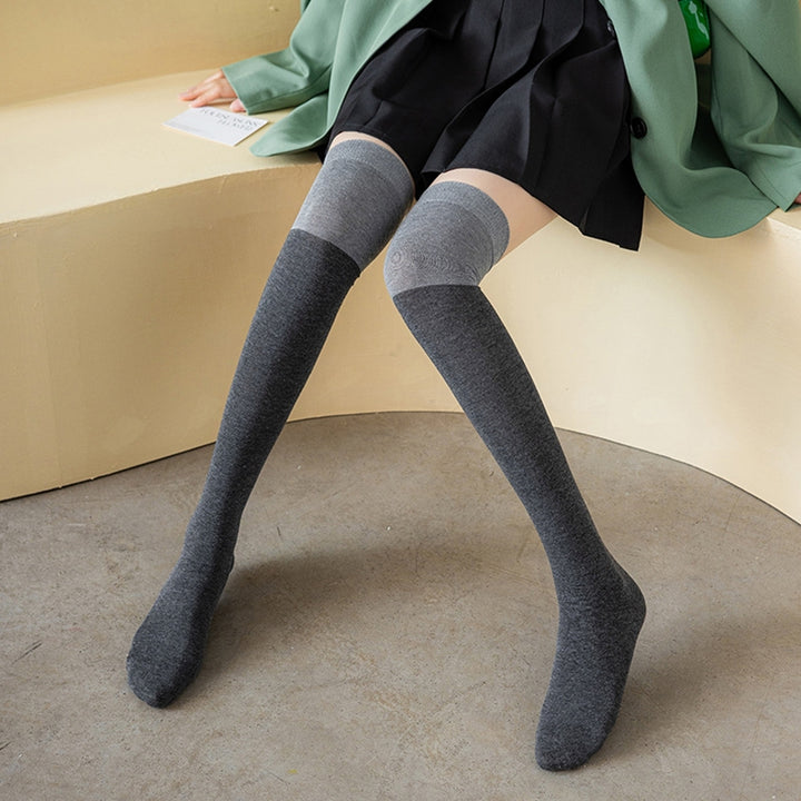 1 Pair Japanese Style Color Matching High Elasticity Thigh Stockings Autumn Winter Women Over Knee Socks Image 9