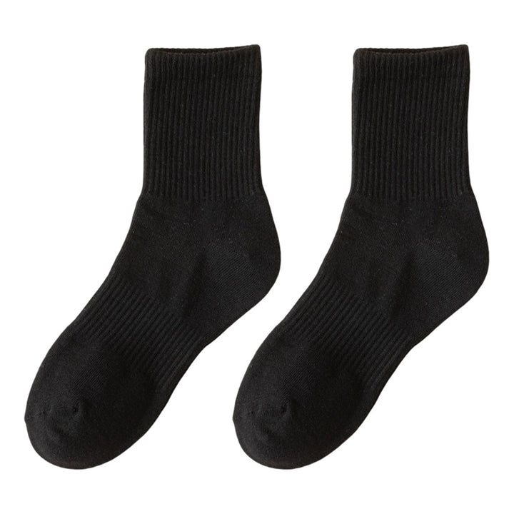 1 Pair Autumn Winter Unisex Socks Middle Tube Solid Color Moisture Absorption Stretchy Men Women Knitted Socks for Daily Image 1