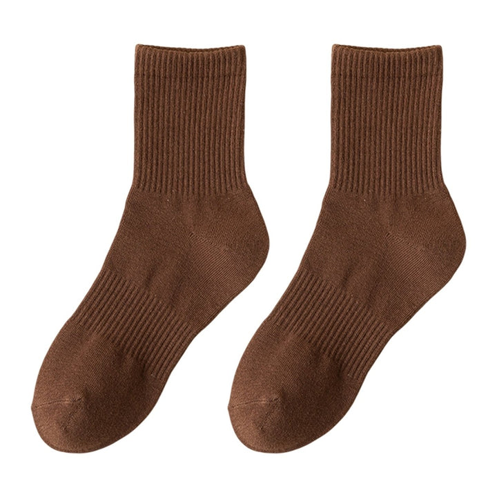 1 Pair Autumn Winter Unisex Socks Middle Tube Solid Color Moisture Absorption Stretchy Men Women Knitted Socks for Daily Image 1