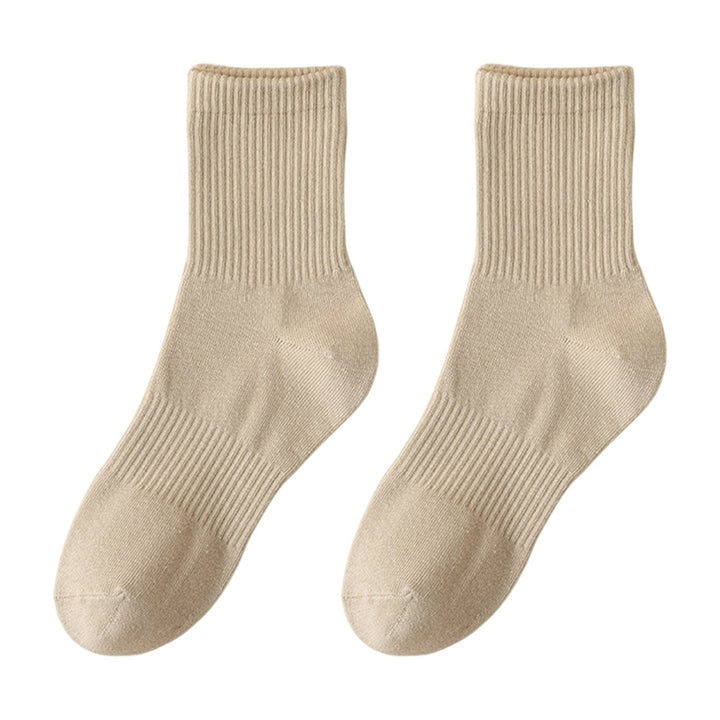 1 Pair Autumn Winter Unisex Socks Middle Tube Solid Color Moisture Absorption Stretchy Men Women Knitted Socks for Daily Image 1