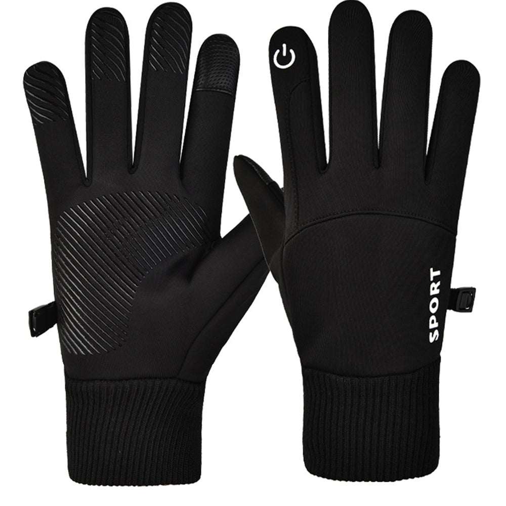 1 Pair Unisex Gloves Fleece Lined Touch Screen Windproof Solid Color Waterproof Cycling Fishing Skiing Gloves for Image 2