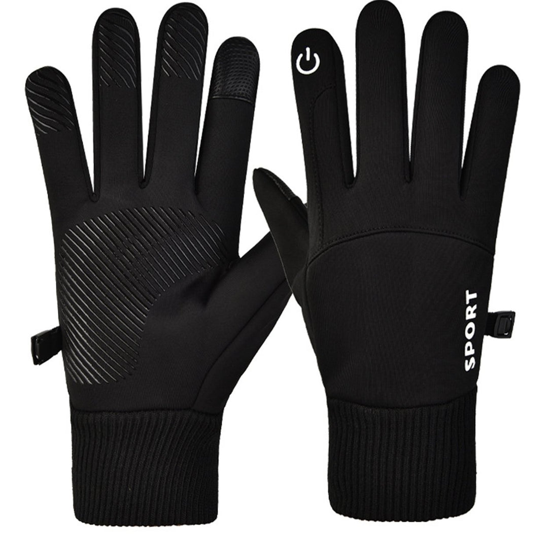 1 Pair Unisex Gloves Fleece Lined Touch Screen Windproof Solid Color Waterproof Cycling Fishing Skiing Gloves for Image 1
