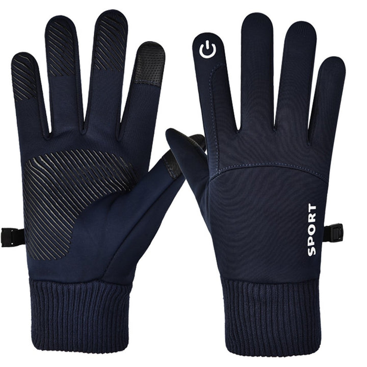 1 Pair Unisex Gloves Fleece Lined Touch Screen Windproof Solid Color Waterproof Cycling Fishing Skiing Gloves for Image 1