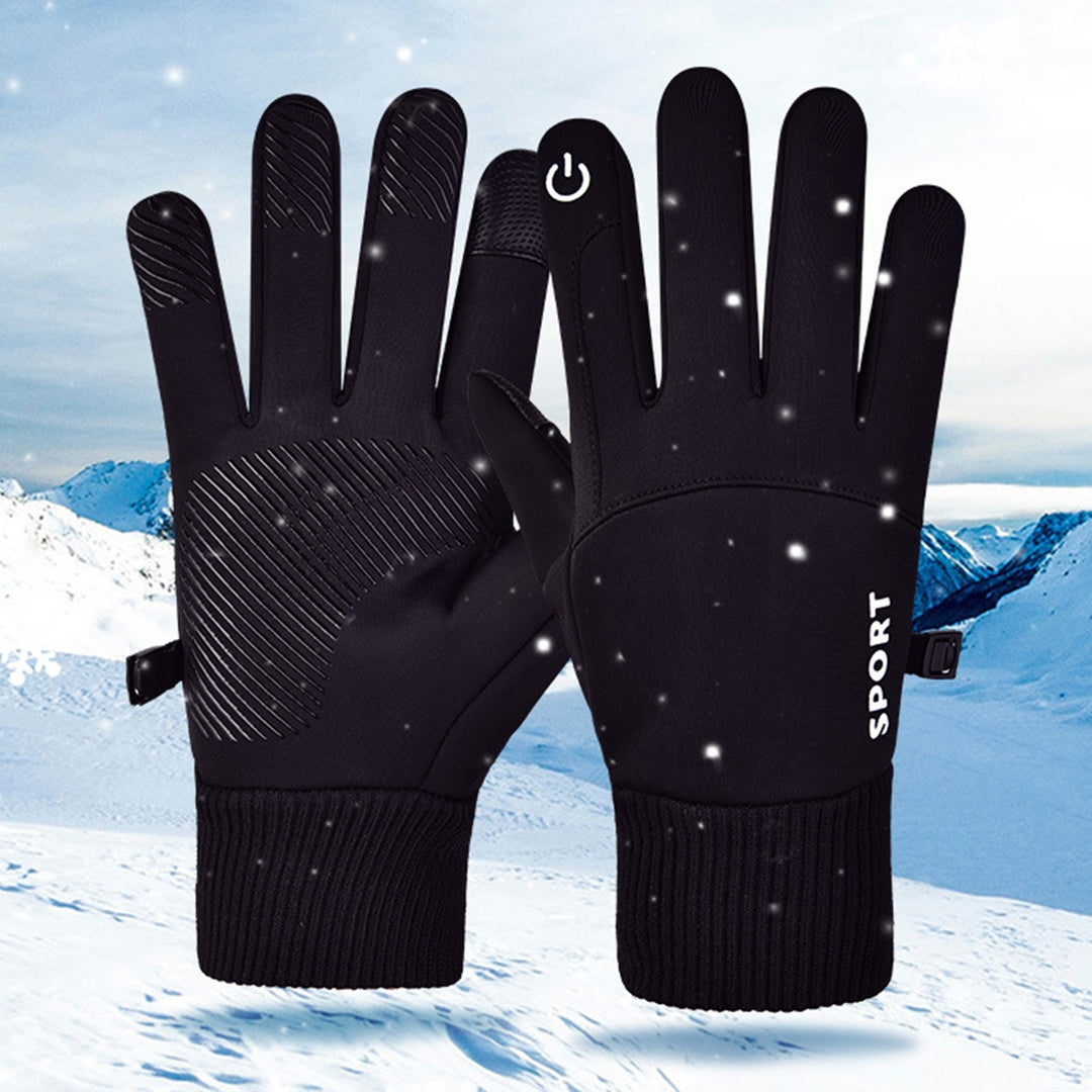1 Pair Unisex Gloves Fleece Lined Touch Screen Windproof Solid Color Waterproof Cycling Fishing Skiing Gloves for Image 7