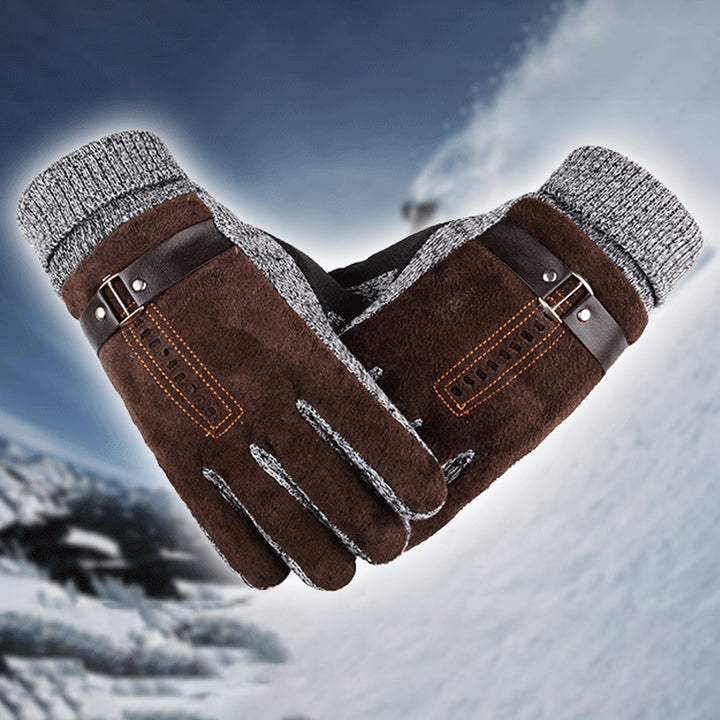 1 Pair Men Gloves Soft Fleece All Fingers Knitted Strap Decor Cold-proof Elastic Camping Climbing Men Winter Gloves for Image 6