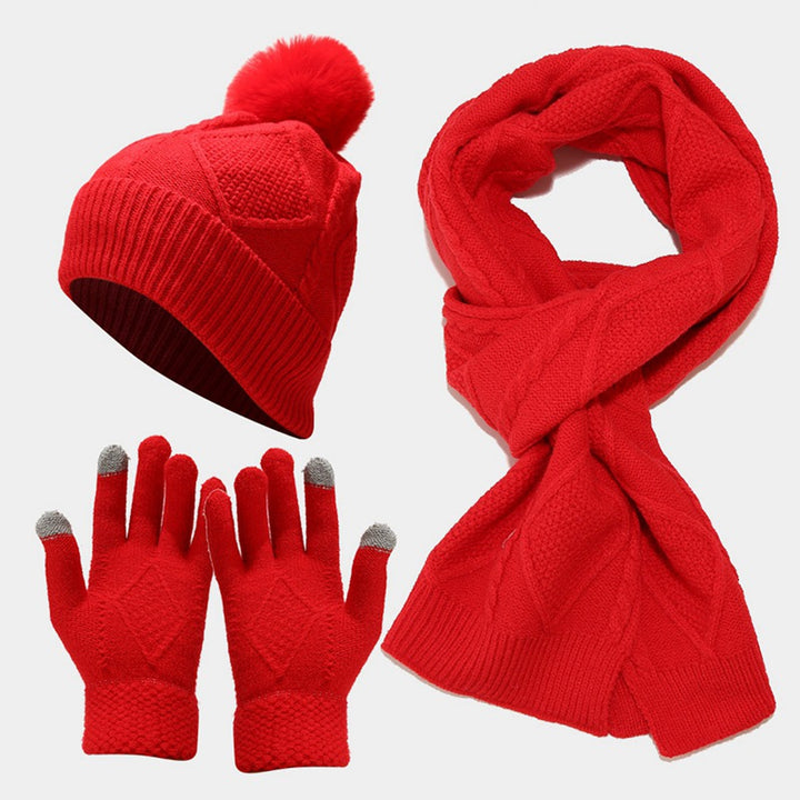 1 Set Autumn Winter Unisex Hat Scarf Touch Screen Gloves Fleeced Lined Fashion Pattern Plush Ball Knitted Beanies Cap Image 11