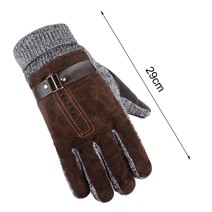 1 Pair Men Gloves Soft Fleece All Fingers Knitted Strap Decor Cold-proof Elastic Camping Climbing Men Winter Gloves for Image 7
