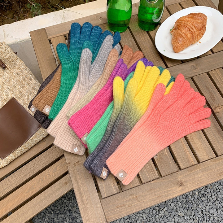 1 Pair Winter Unisex Gloves Gradient Color Showable Fingertips Full Finger Funny Coldproof Knitting Gloves for Outdoor Image 1