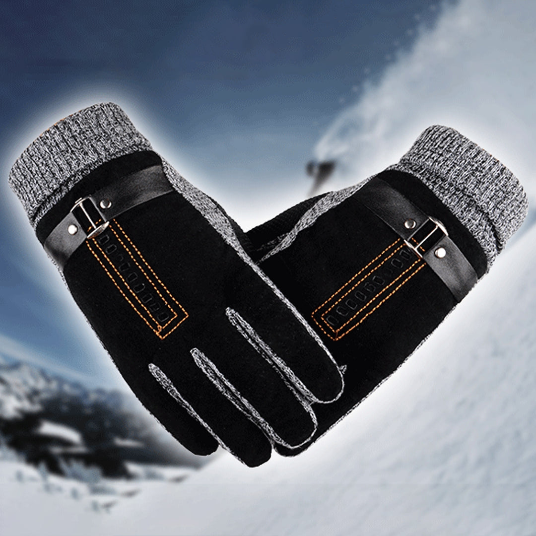 1 Pair Men Gloves Soft Fleece All Fingers Knitted Strap Decor Cold-proof Elastic Camping Climbing Men Winter Gloves for Image 9