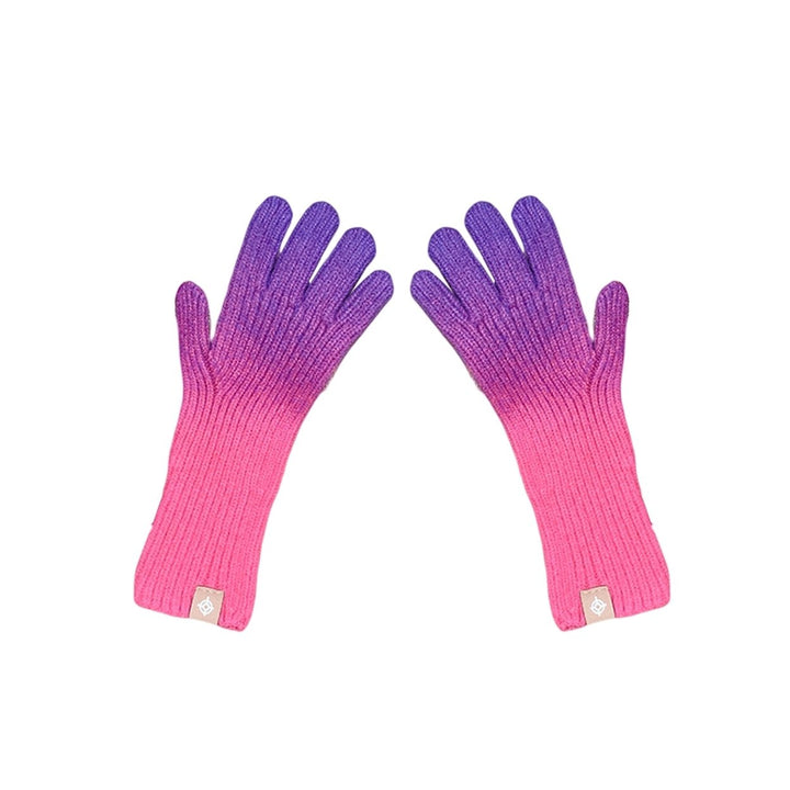 1 Pair Winter Unisex Gloves Gradient Color Showable Fingertips Full Finger Funny Coldproof Knitting Gloves for Outdoor Image 1