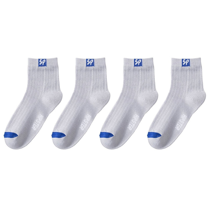 2 Pairs Unisex Socks Stretchy Solid Color Deodorant Autumn Winter Ribbed Opening Middle Tube Sports Socks for Daily Wear Image 3