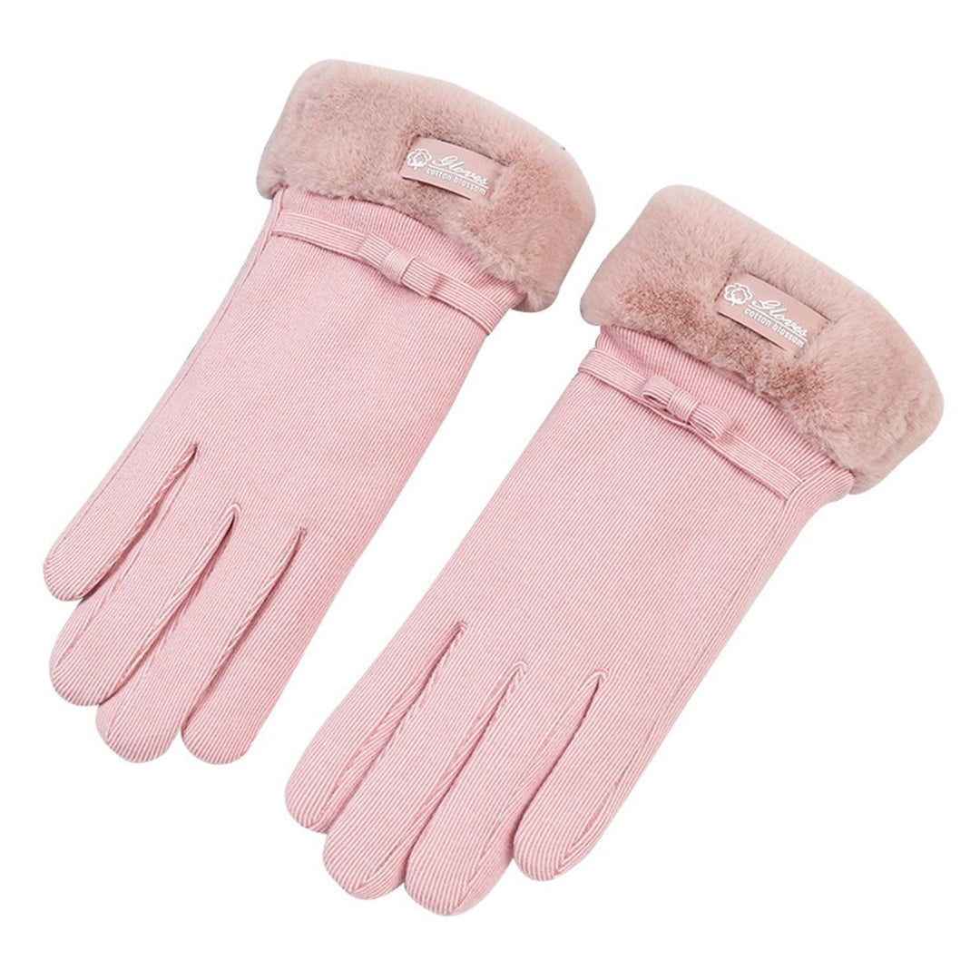 1 Pair Ridding Gloves Touch Screen Thicken Plush Full Fingers Anti-slip Keep Warm Solid Color Skiing Winter Gloves for Image 1