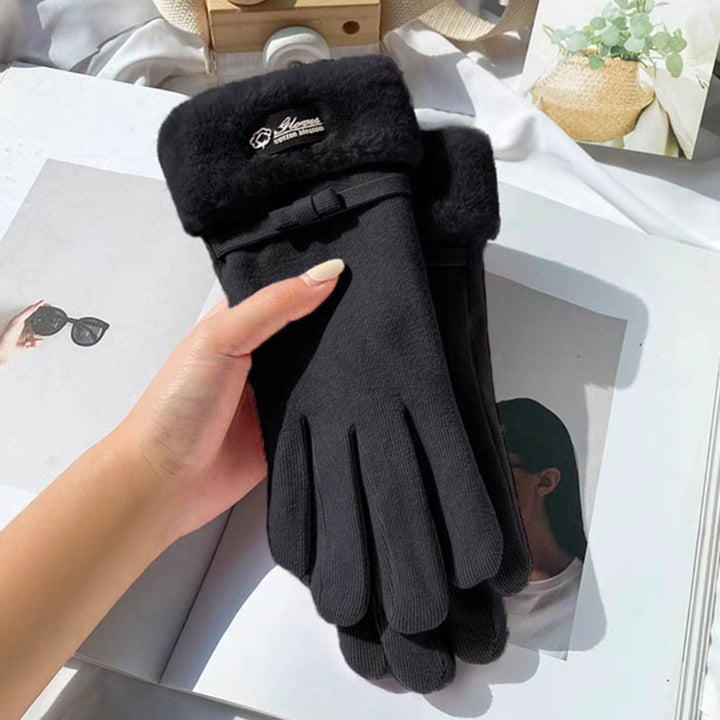 1 Pair Ridding Gloves Touch Screen Thicken Plush Full Fingers Anti-slip Keep Warm Solid Color Skiing Winter Gloves for Image 9