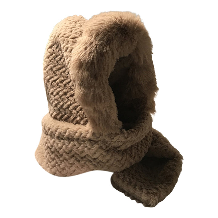 2 in 1 Ear Protection Solid Color Thickened Warm Scarf Hat Women Winter Imitation Rabbit faux Plush Hat Image 3