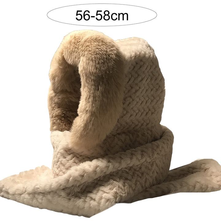 2 in 1 Ear Protection Solid Color Thickened Warm Scarf Hat Women Winter Imitation Rabbit faux Plush Hat Image 8