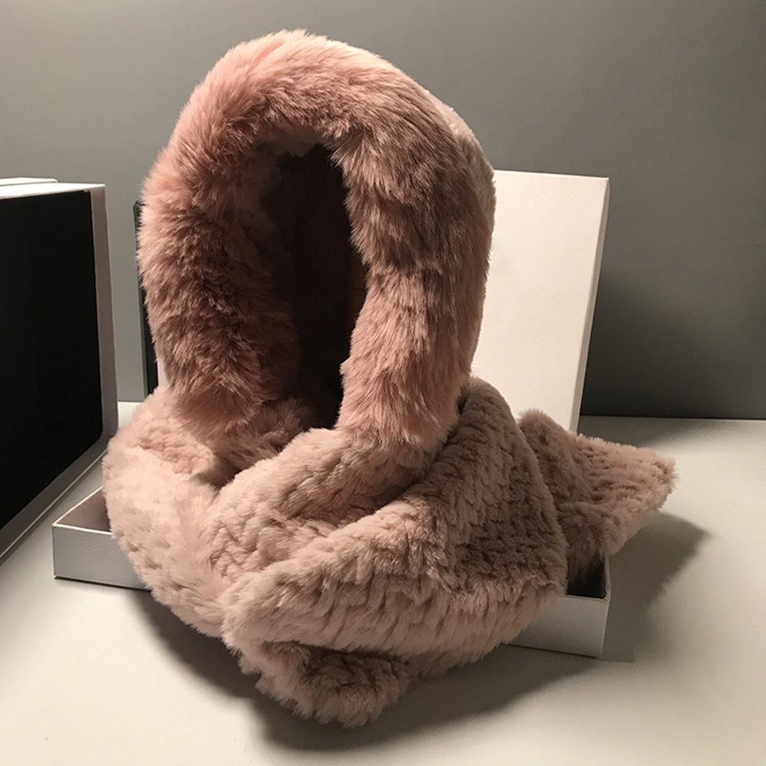 2 in 1 Ear Protection Solid Color Thickened Warm Scarf Hat Women Winter Imitation Rabbit faux Plush Hat Image 12