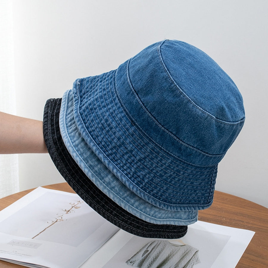 Short Brim Flat Dome Sun Protection Bucket Hat Unisex Washed Denim Foldable Fisherman Hat Fashion Accessories Image 1