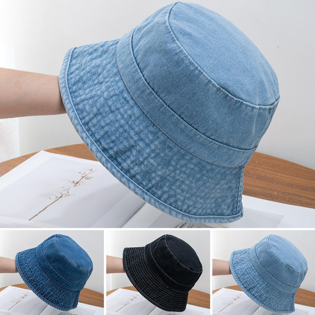 Short Brim Flat Dome Sun Protection Bucket Hat Unisex Washed Denim Foldable Fisherman Hat Fashion Accessories Image 4