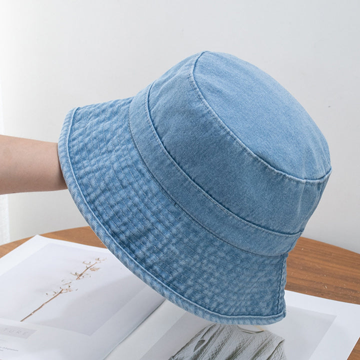 Short Brim Flat Dome Sun Protection Bucket Hat Unisex Washed Denim Foldable Fisherman Hat Fashion Accessories Image 9