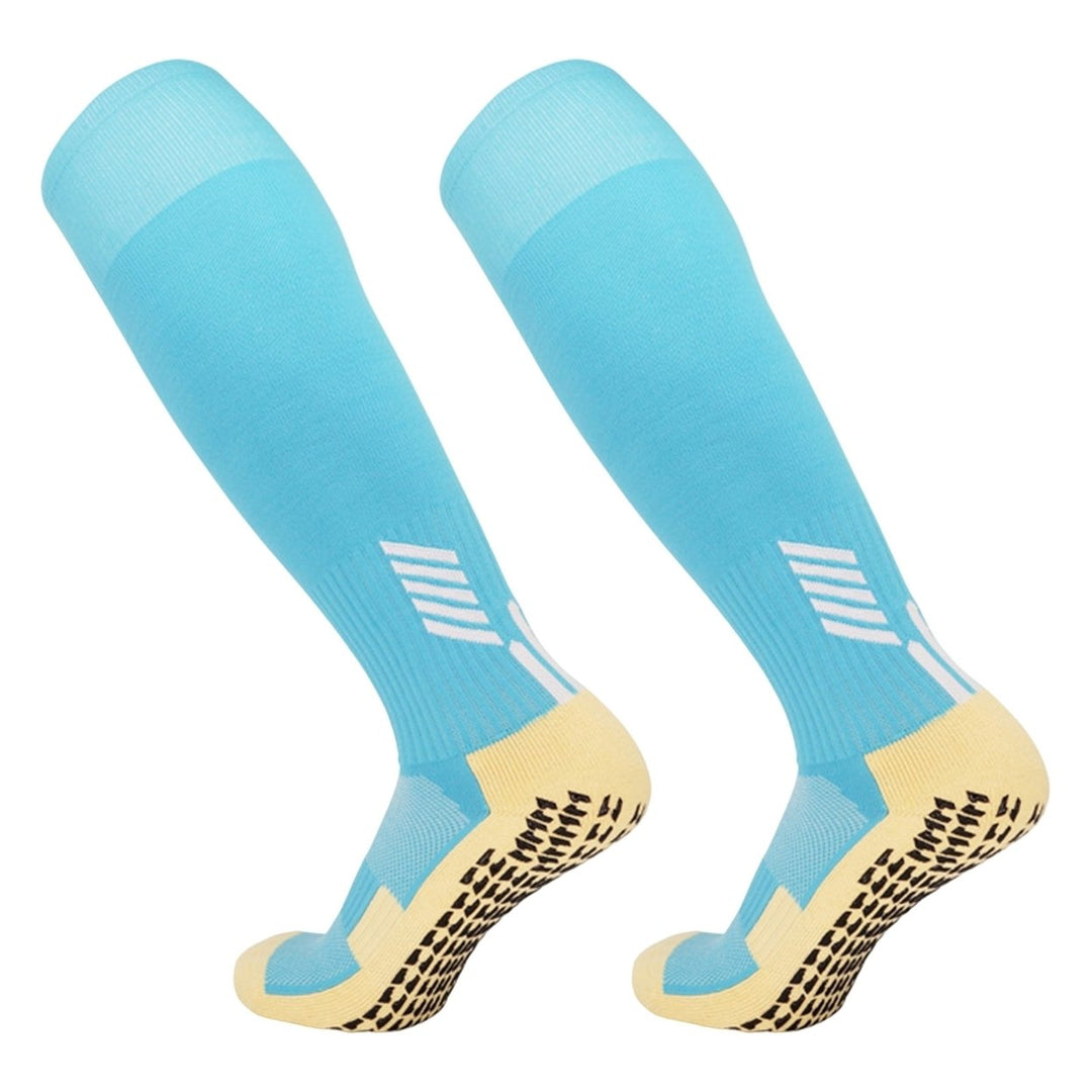 1 Pair Striped Patchwork Anti-slip Silicone Bottom Thickened Soccer Socks Unisex Elastic Cycling Fitness Knee High Tube Image 1