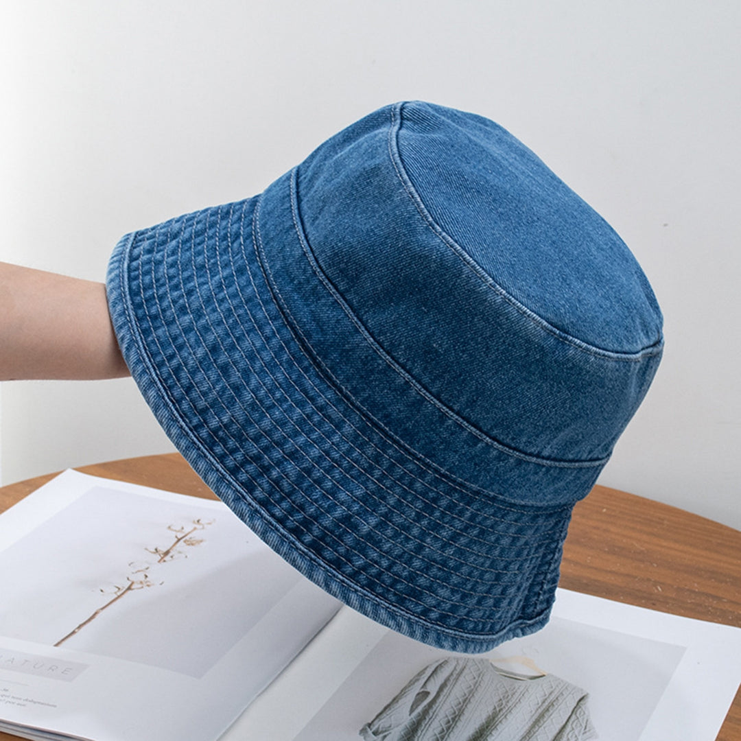 Short Brim Flat Dome Sun Protection Bucket Hat Unisex Washed Denim Foldable Fisherman Hat Fashion Accessories Image 10