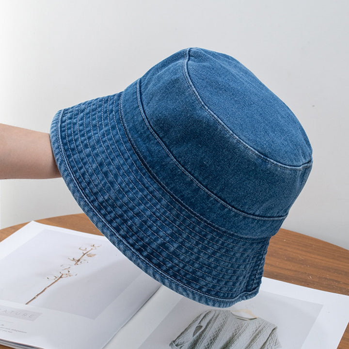 Short Brim Flat Dome Sun Protection Bucket Hat Unisex Washed Denim Foldable Fisherman Hat Fashion Accessories Image 10