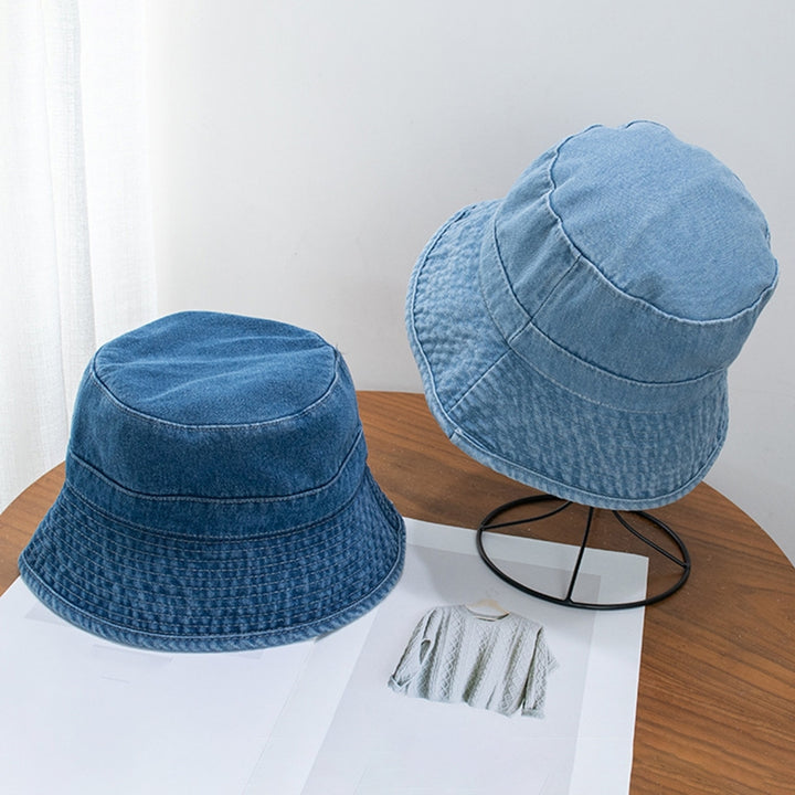 Short Brim Flat Dome Sun Protection Bucket Hat Unisex Washed Denim Foldable Fisherman Hat Fashion Accessories Image 12