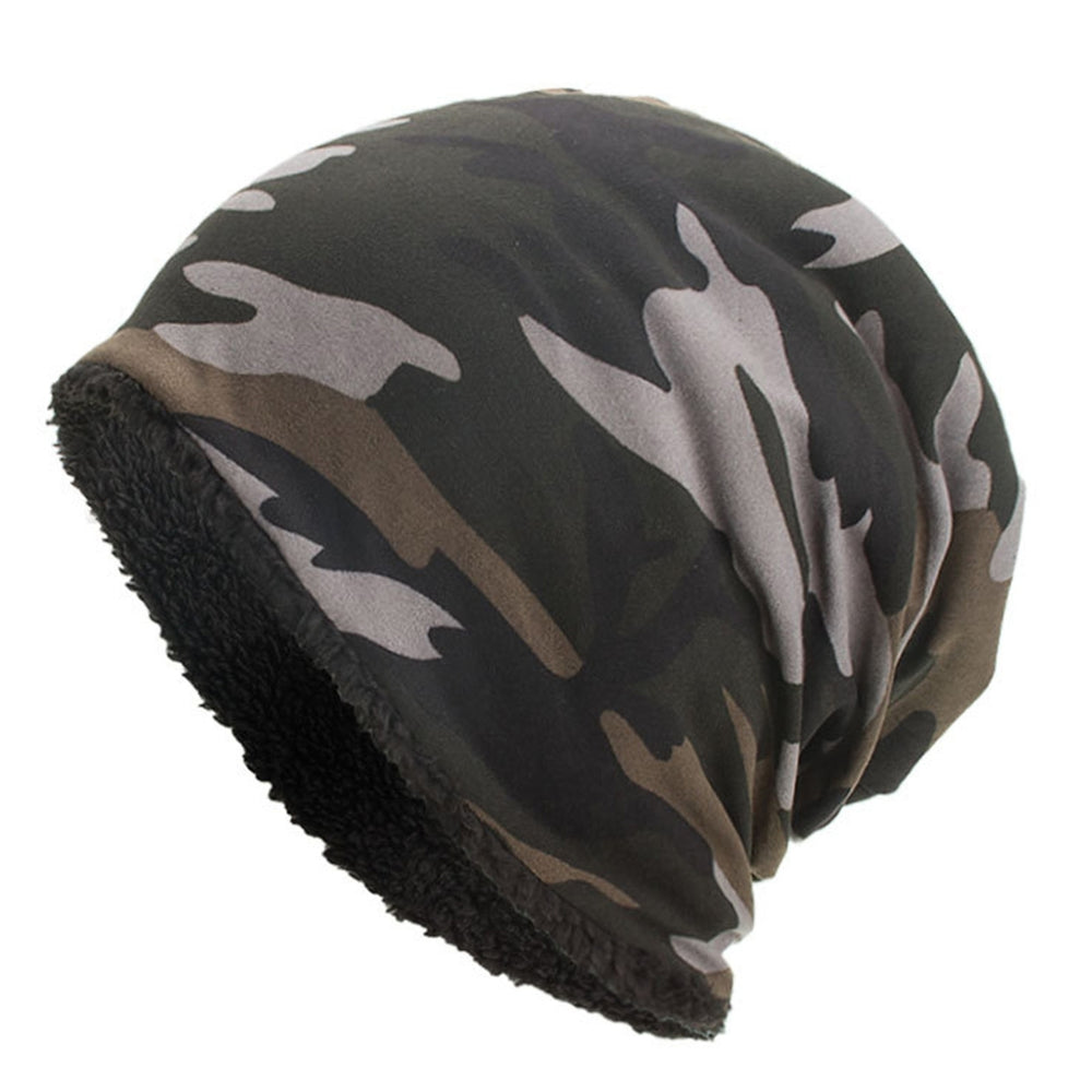 Men Winter Hat Camouflage Print Fleece Baggy Elastic Soft Cold-proof Lightweight Breathable Color Matching Men Beanie Image 2