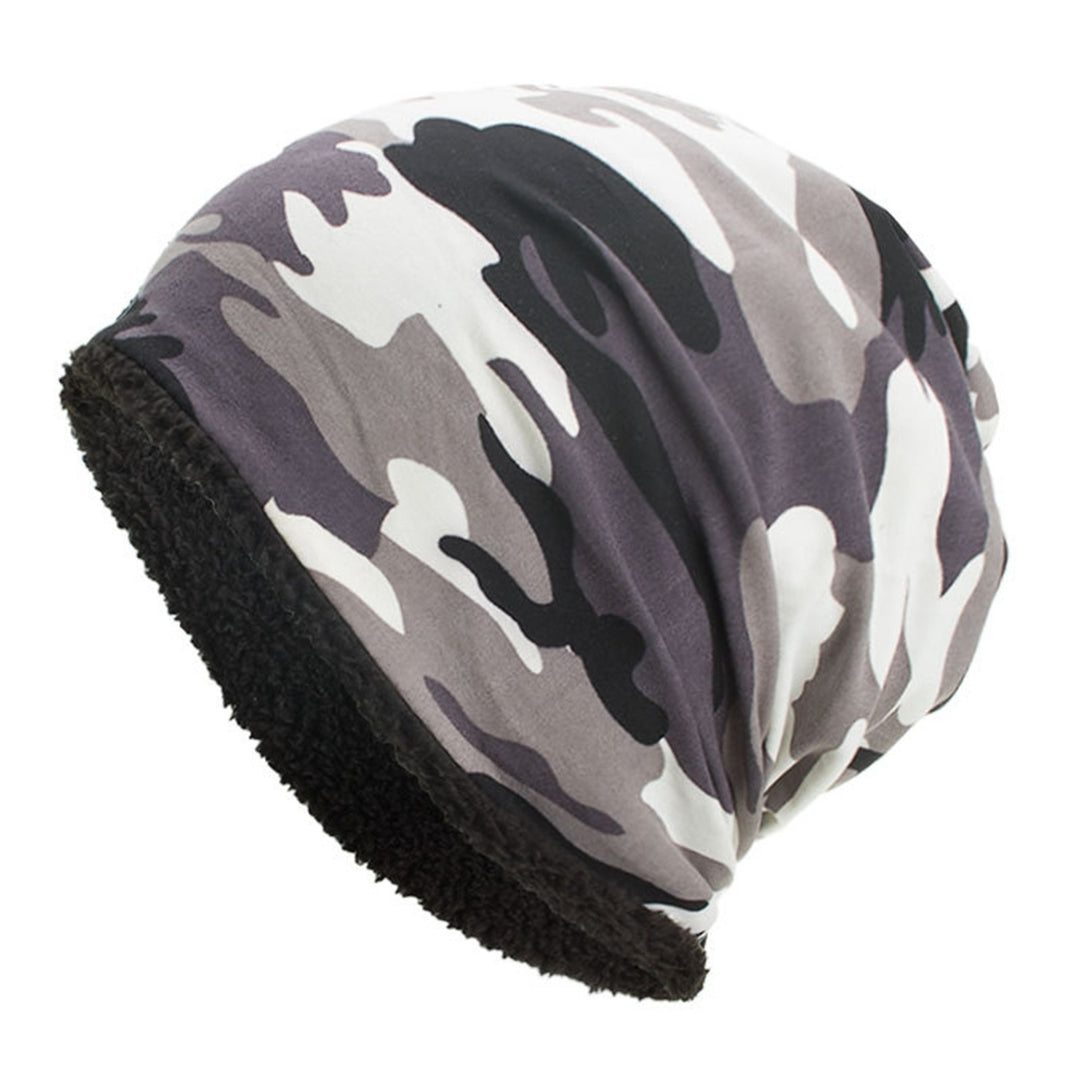 Men Winter Hat Camouflage Print Fleece Baggy Elastic Soft Cold-proof Lightweight Breathable Color Matching Men Beanie Image 3