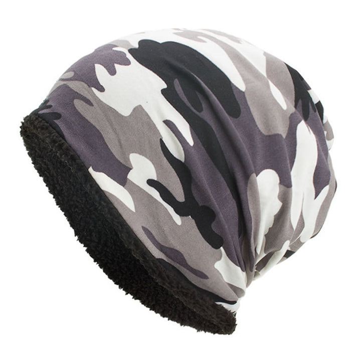 Men Winter Hat Camouflage Print Fleece Baggy Elastic Soft Cold-proof Lightweight Breathable Color Matching Men Beanie Image 1