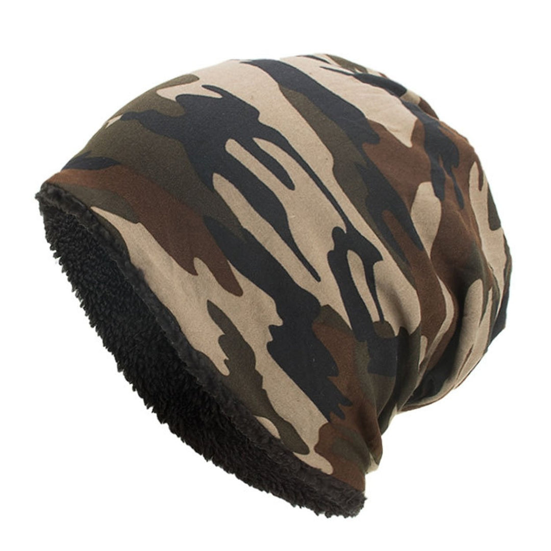 Men Winter Hat Camouflage Print Fleece Baggy Elastic Soft Cold-proof Lightweight Breathable Color Matching Men Beanie Image 1