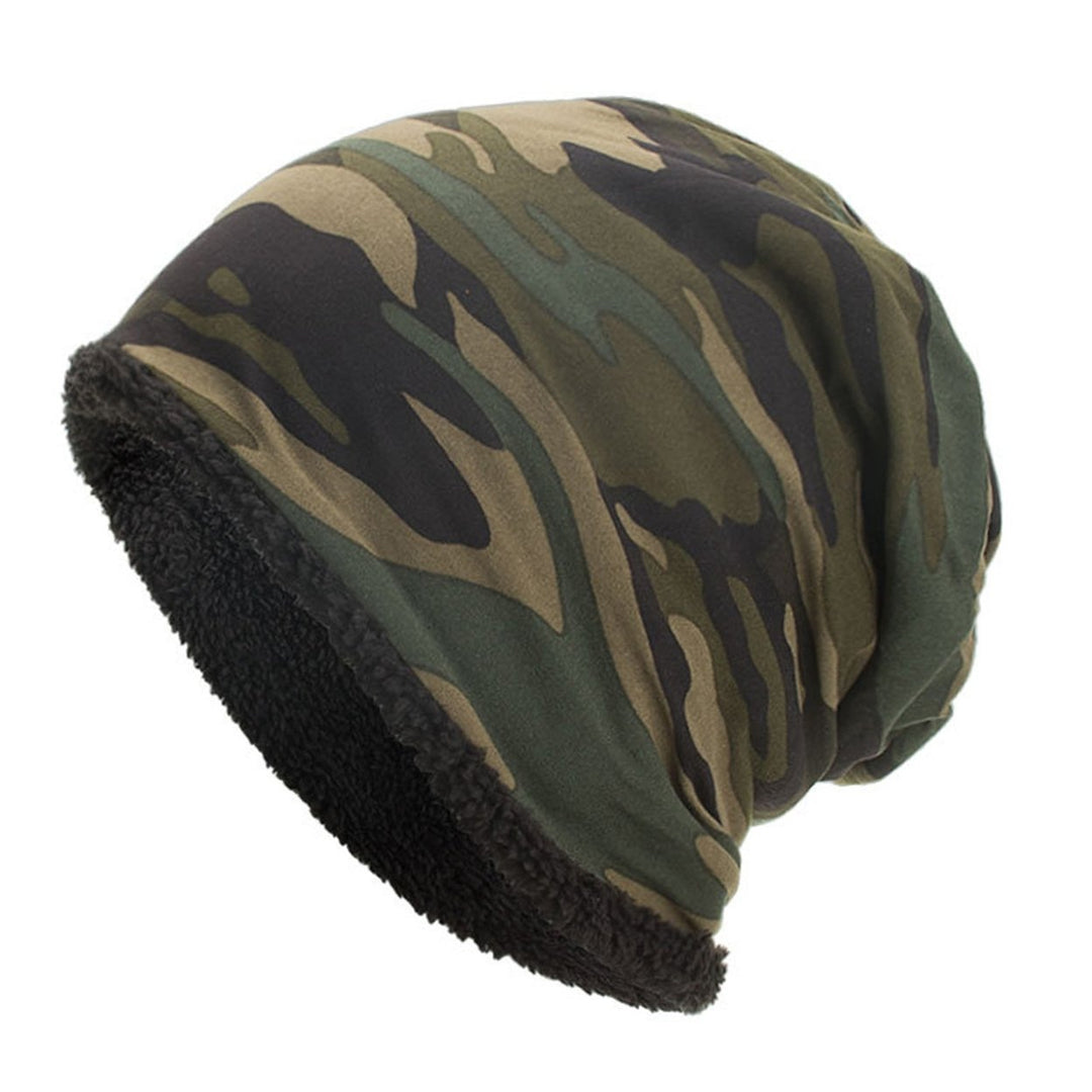 Men Winter Hat Camouflage Print Fleece Baggy Elastic Soft Cold-proof Lightweight Breathable Color Matching Men Beanie Image 1