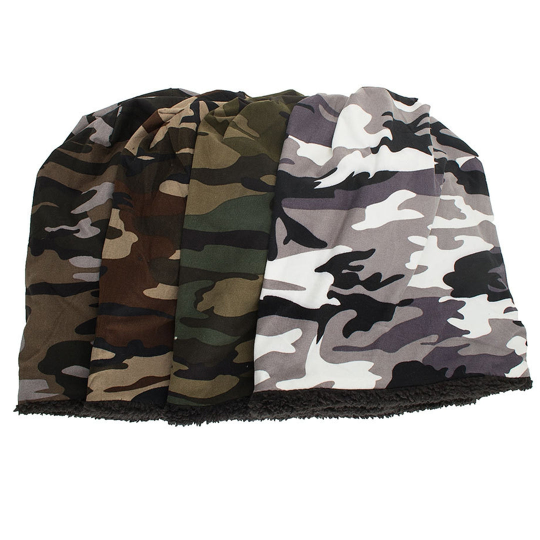 Men Winter Hat Camouflage Print Fleece Baggy Elastic Soft Cold-proof Lightweight Breathable Color Matching Men Beanie Image 6