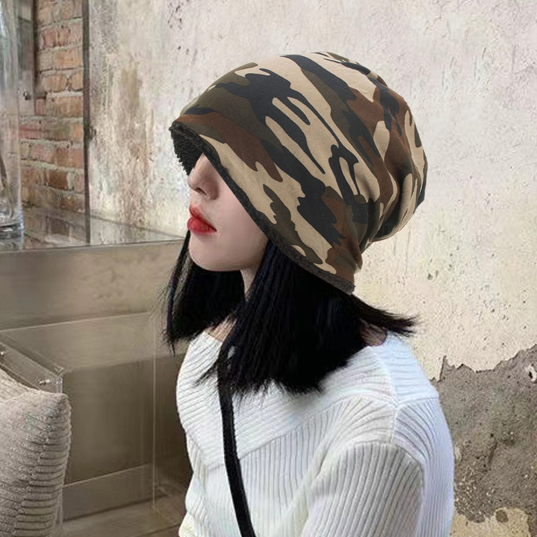 Men Winter Hat Camouflage Print Fleece Baggy Elastic Soft Cold-proof Lightweight Breathable Color Matching Men Beanie Image 7