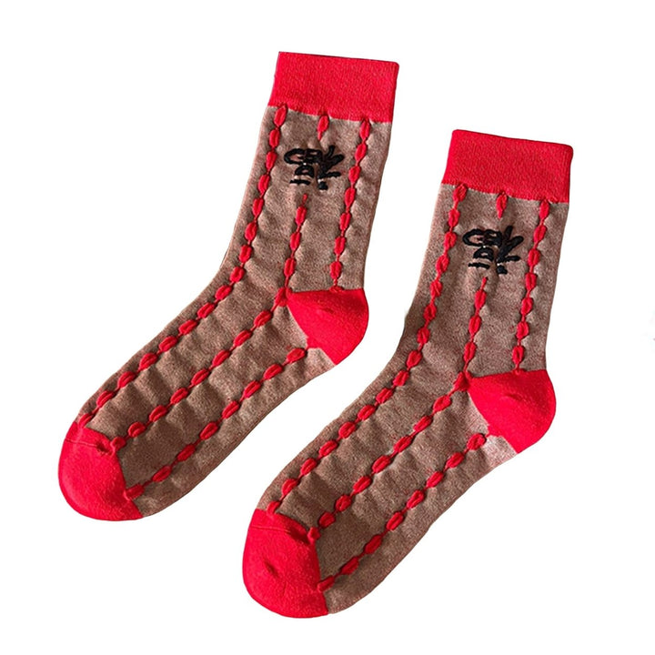 1 Pair Chinese  Year Socks Blessing Soft Breathable Heart Print Anti-slip Keep Warm Thick The Year of Rabbit Winter Image 1