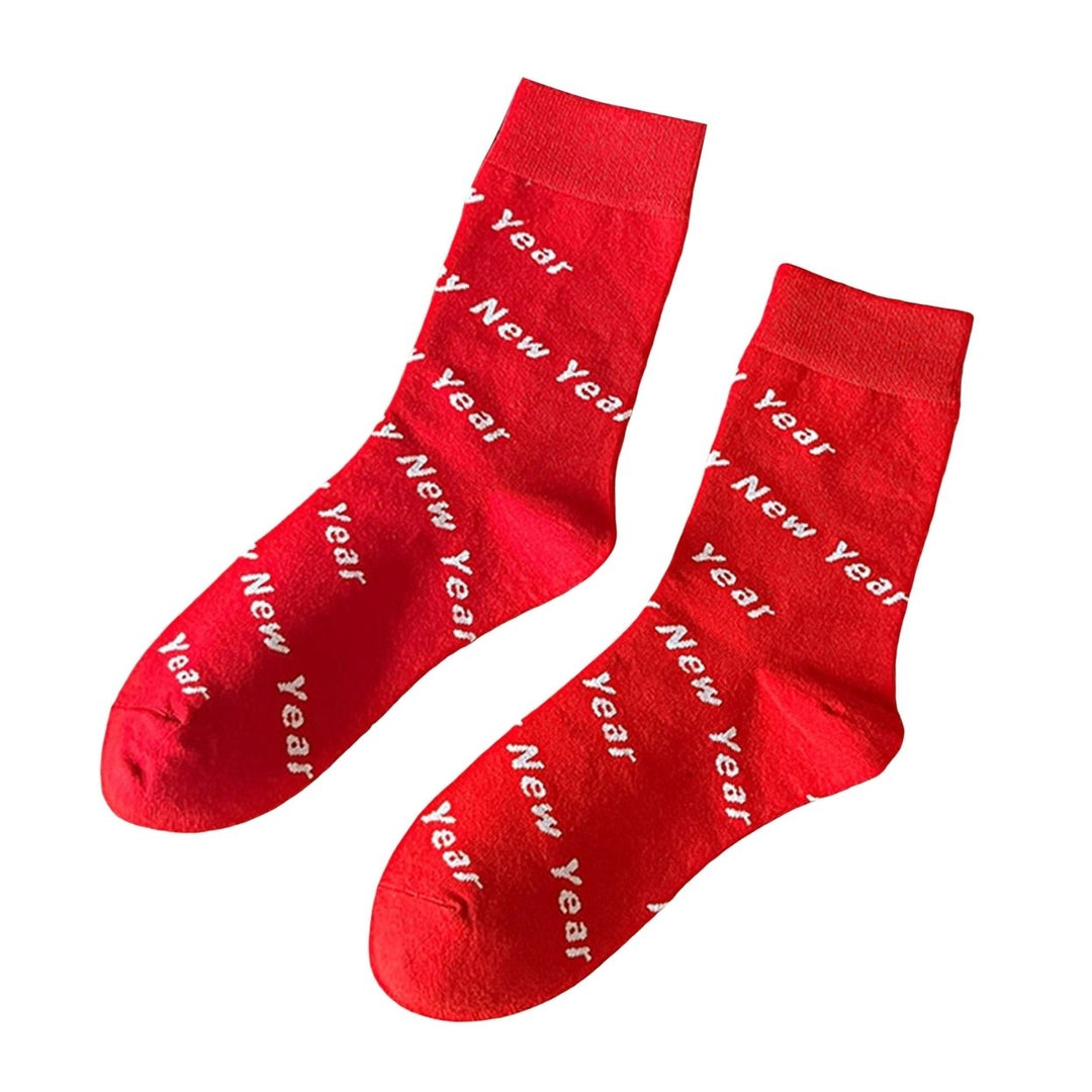 1 Pair Chinese  Year Socks Blessing Soft Breathable Heart Print Anti-slip Keep Warm Thick The Year of Rabbit Winter Image 1