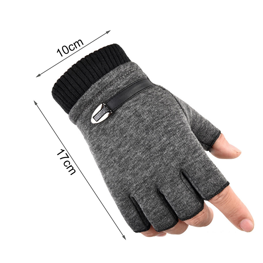 1 Pair Ribbed Cuffs Patchwork Color Thickened Fleece Lining Men Gloves Winter Half Finger Shockproof Non-Slip Sports Image 8