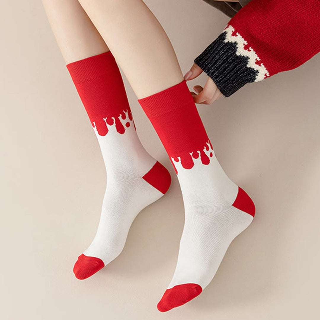 1 Pair Mid-Tube Ribbed Cuffs Elastic Ankle Protection Women Socks Cute Rabbit Pattern  Year Cotton Socks Image 12