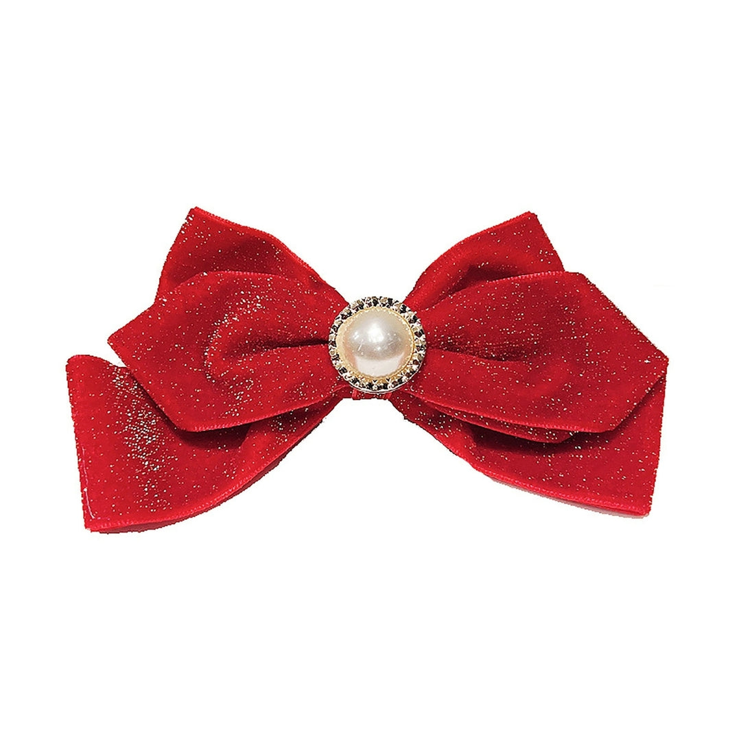 Hair Barrettes Shiny Red Bow-knot Elastic Non-Slip Hair Decoration Faux Pearl Plush Ball  Year Non-Slip for Daily Wear Image 3