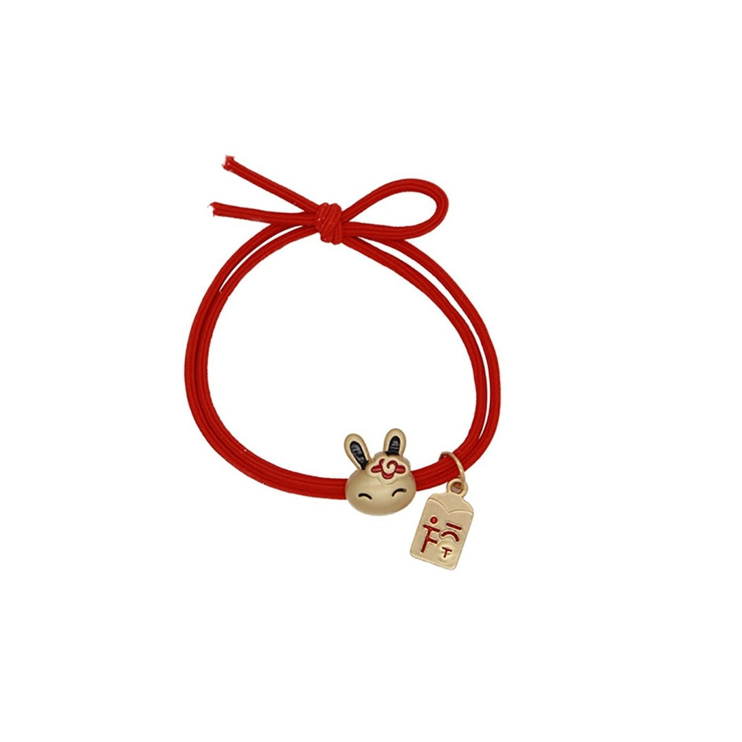 Elastic Tight Anti-fall Bunny Hair Rope Chinese  Year Cute Rabbit Carrot Pendant Red Hair Band Hair Accessories Image 3