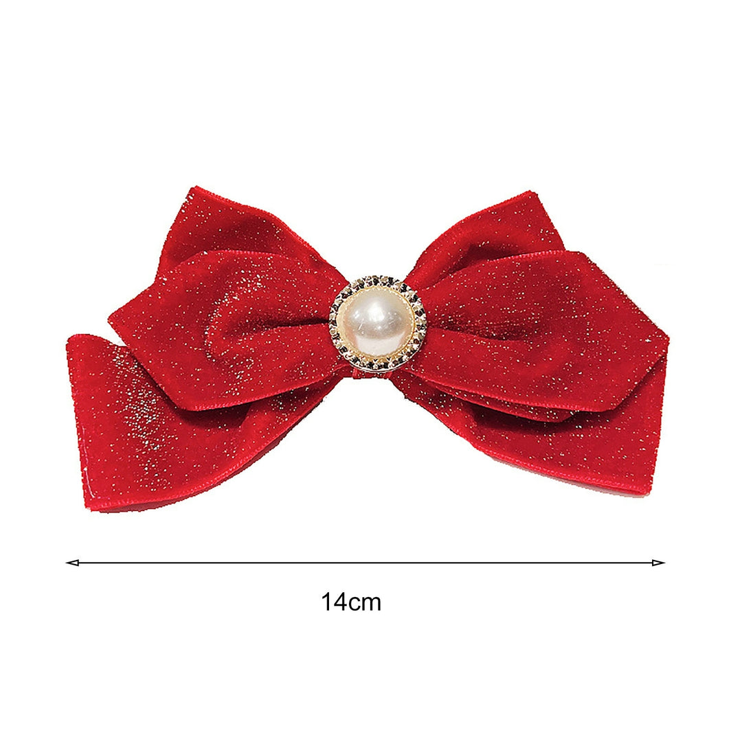 Hair Barrettes Shiny Red Bow-knot Elastic Non-Slip Hair Decoration Faux Pearl Plush Ball  Year Non-Slip for Daily Wear Image 8