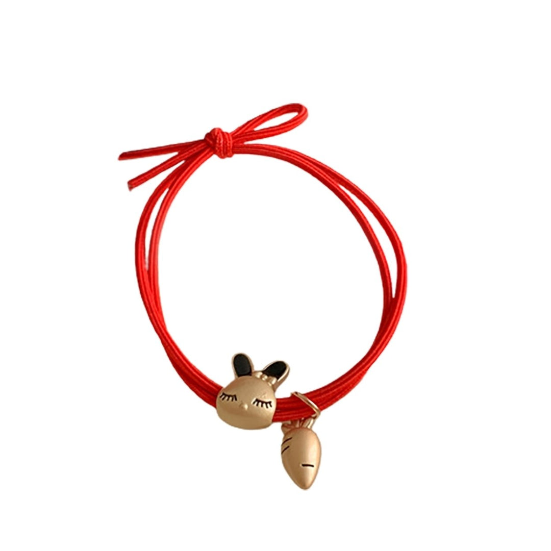 Elastic Tight Anti-fall Bunny Hair Rope Chinese  Year Cute Rabbit Carrot Pendant Red Hair Band Hair Accessories Image 6